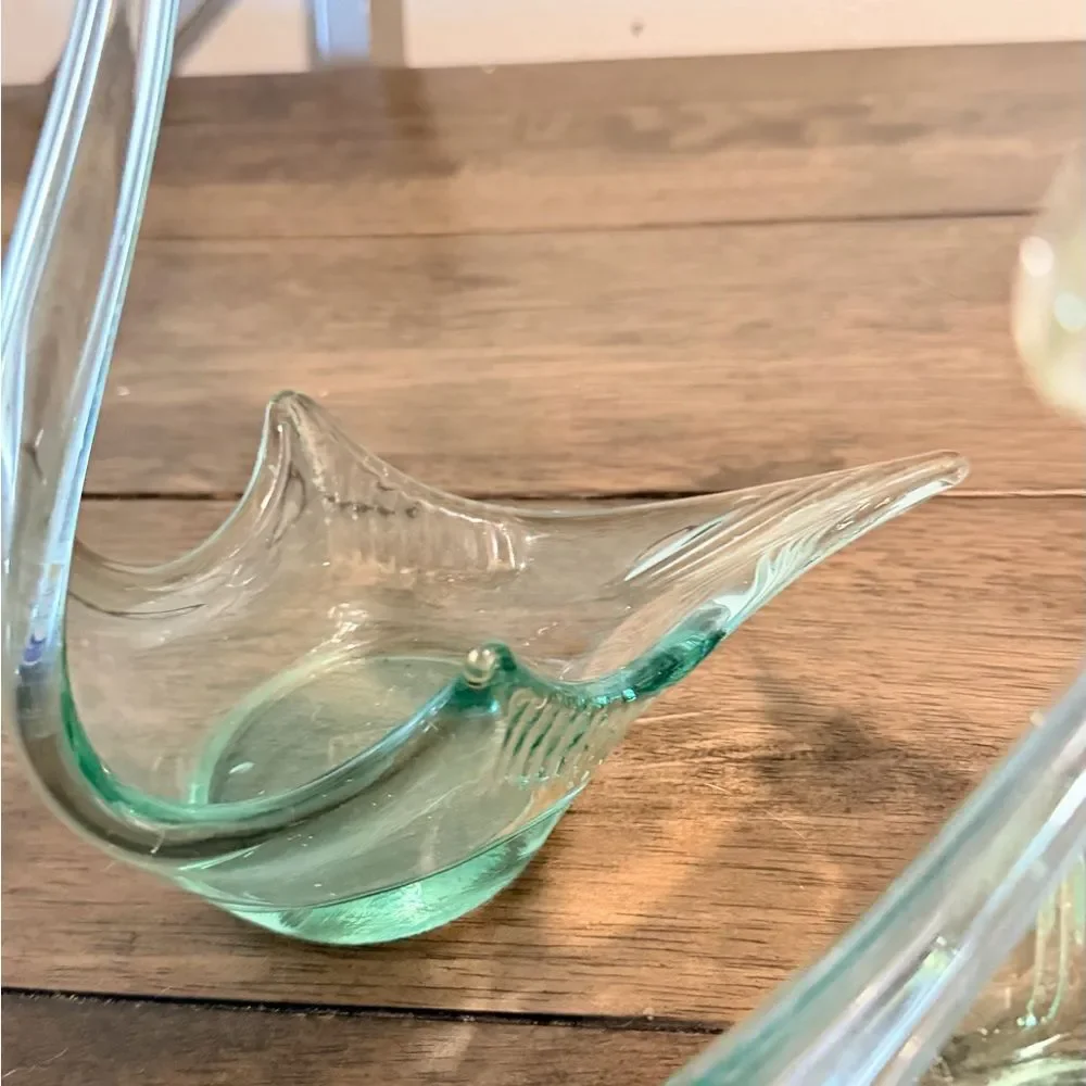 Murano Style Art Glass Swan Figurines Set of 2 Vintage Mid Century Decor